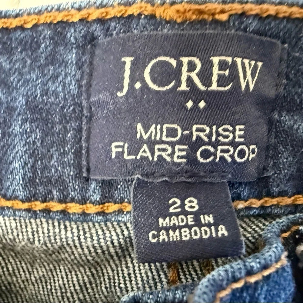 J.Crew Women's Mid-Rise Flare Crop Jeans 28 Blue Denim Button Fly Stretch. 1418